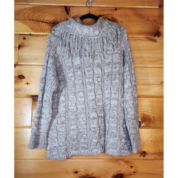 Cato Sweater Women's Size 18/20W Brown Cowl Fringe Neck Long Sleeve Sweater - Picture 9 of 9